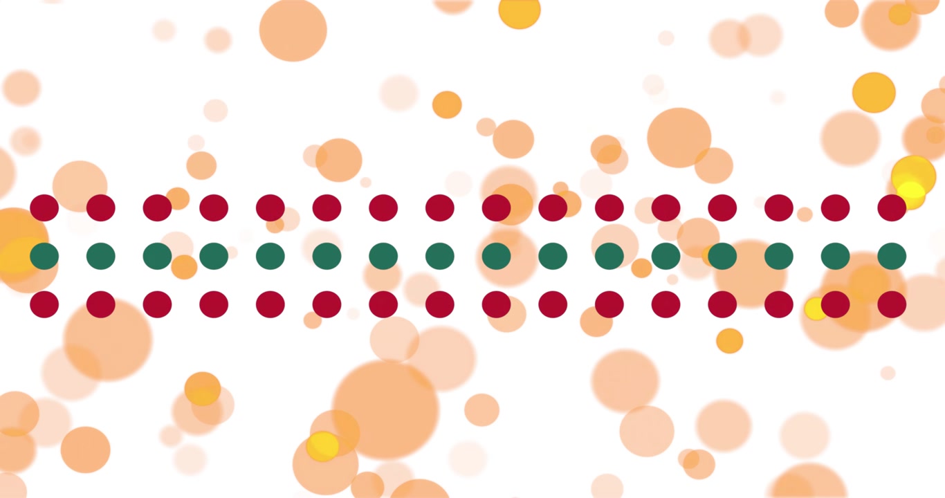 Faint peach circles emerging from dot band drifting around burgundy-green band for abstract flow