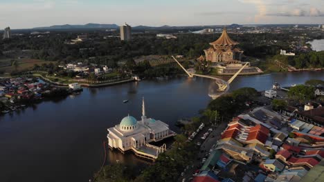 aerial view of the beautiful floating mosque of kuching