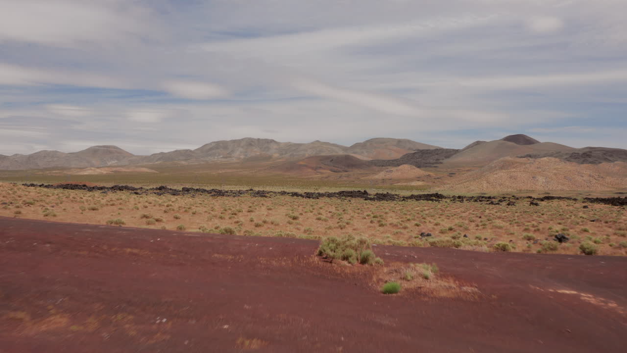The red rocks of the Fossil Falls park. Aerial shot