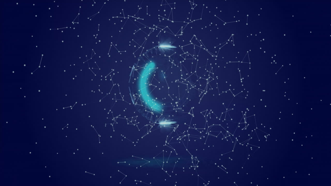 Power button symbol with connecting dots and lines, digital network animation