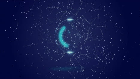 power button symbol with connecting dots and lines, digital network animation