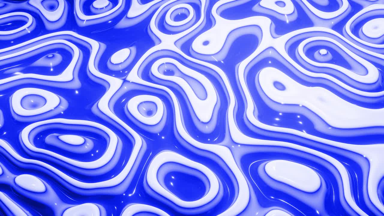 looped blue liquid background in 4k. Abstract wavy pattern on bright glossy surface of blue fluid, waves on paint fluid in smooth animation. Viscous 3d liquid. Creative backdrop