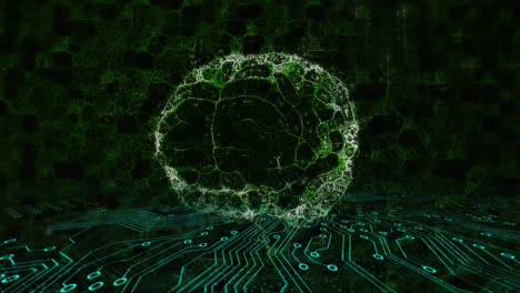 animación de un cerebro giratorio sobre una placa de circuitos de computadora sobre un fondo negro