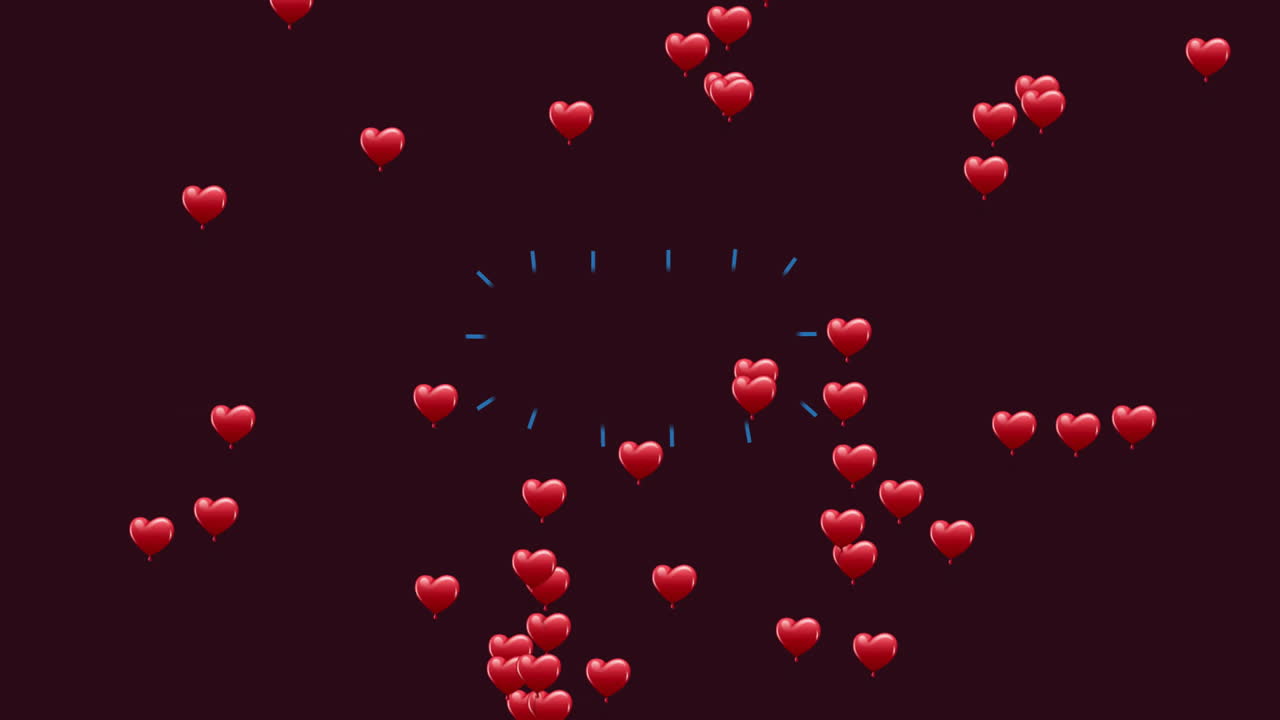 Colorful geometric shapes and floating hearts in animation on dark background