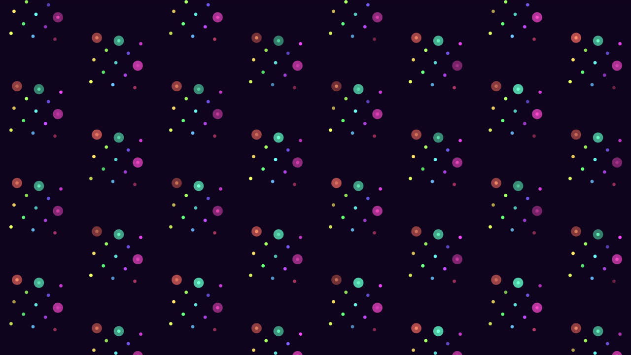 A captivating seamless pattern formed by multicolored dots against a black backdrop. The random arrangement of dots gives rise to a striking and lively visual motif