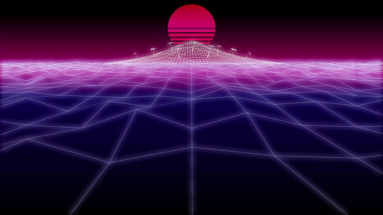 synthwave island Retro Background 3d render