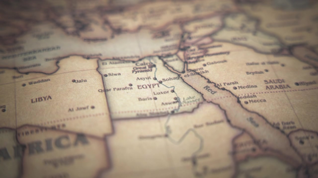 Egitto su una mappa politica del mondo vintage.