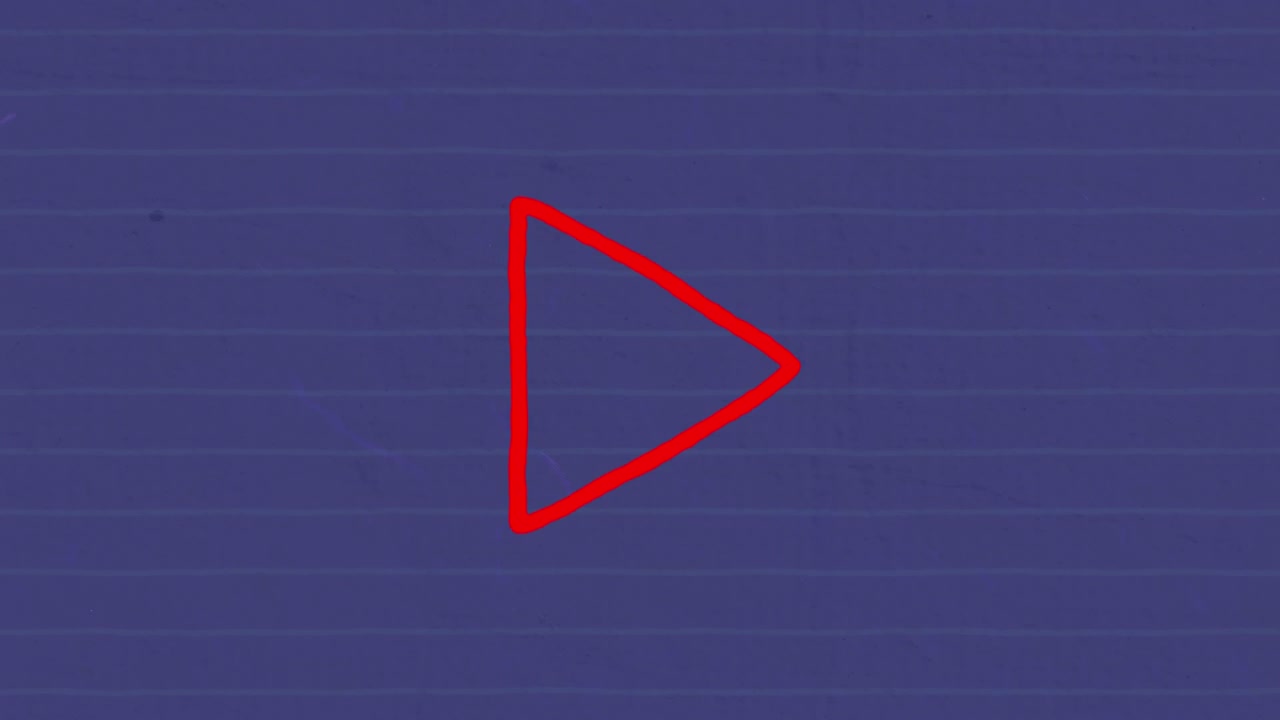 Animation of red outlined play button icon hand drawn with a marker on blue lined paper