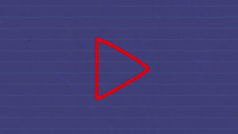 animation of red outlined play button icon hand drawn with a marker on blue lined paper