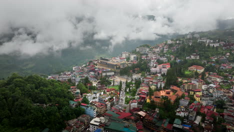 sa pa or sapa city in north-west region of vietnam. aerial drone panoramic view