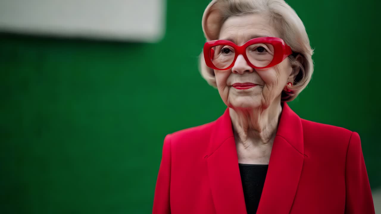 donna anziana elegante in blazer rosso