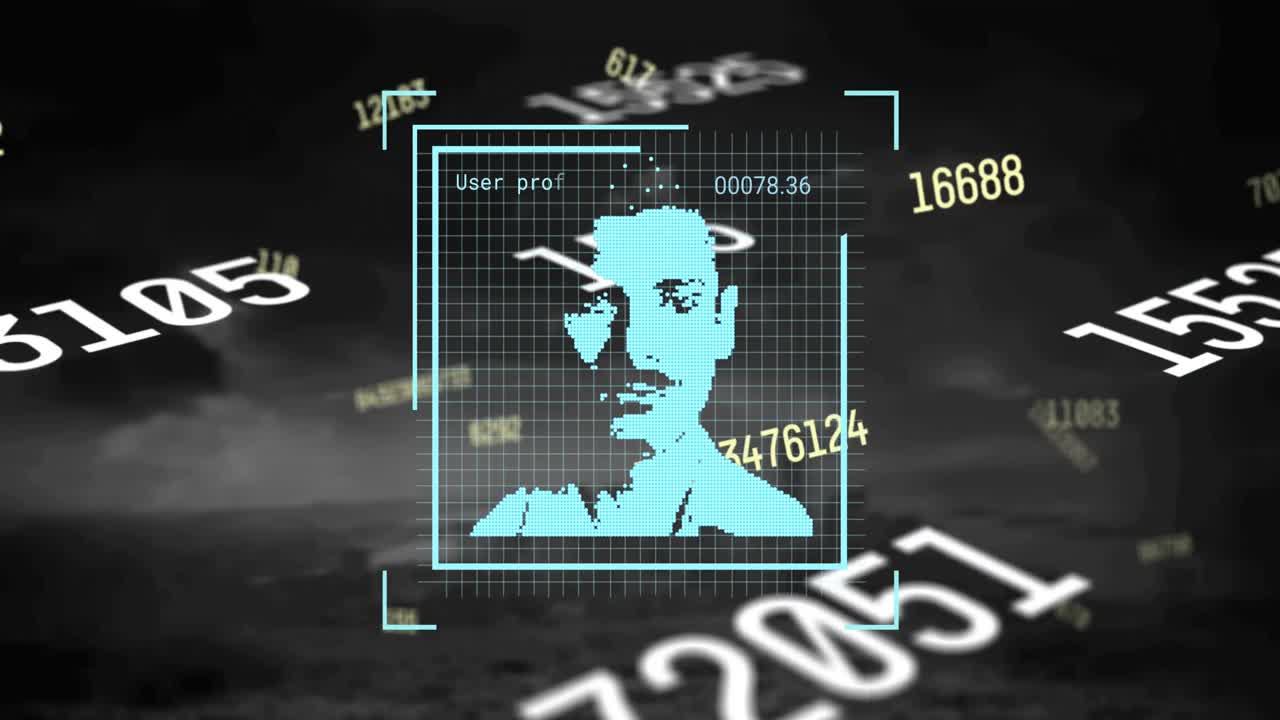 animación del procesamiento de datos y los iconos de personas sobre fondo negro