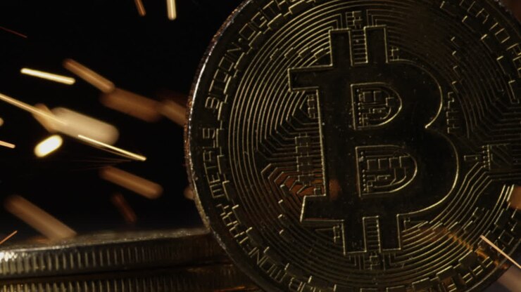 Criptovaluta sulla blockchain - primo piano di monete fisiche Bitcoin e Altcoin in un ambiente dinamico