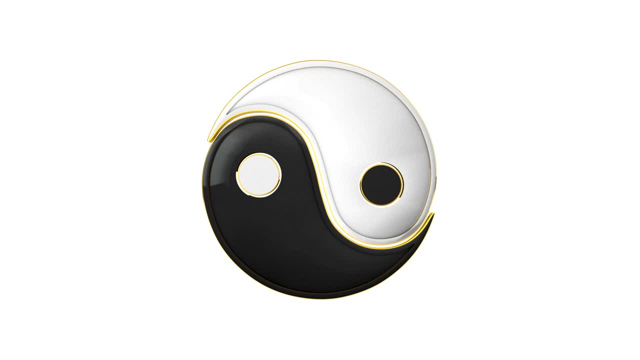 Samenstelling en verbinding. Yin Yang (de energie van het leven). Constante strijd van twee tegenpolen. Oosterse cultuur en filosofie. 3D-animatie