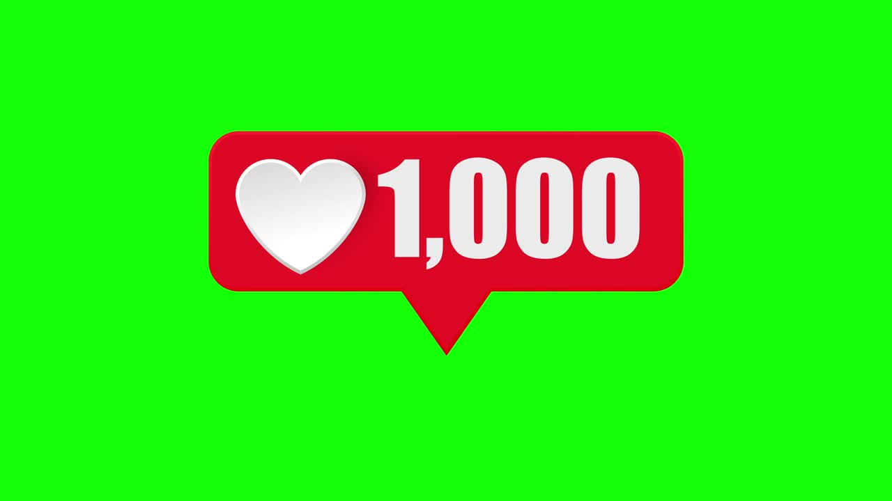 Social Media Red Heart Counter Green Screen 4K