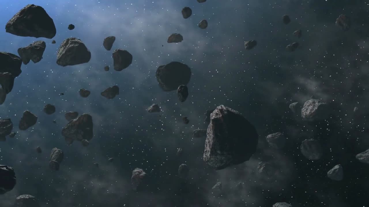 Asteroid field in deep space.