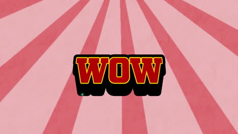 animación de texto wow sobre un fondo con rayas rosadas y patrones