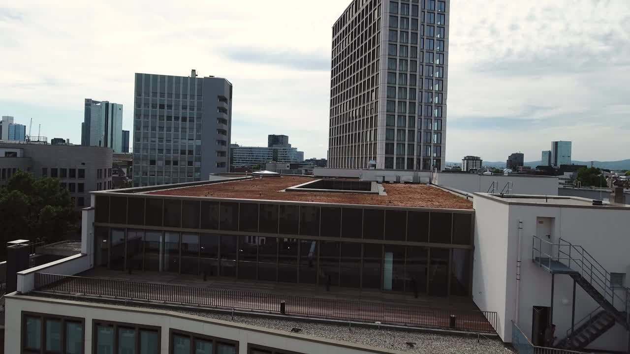 Drone Shot of Office Roof and Upper Story Balcony