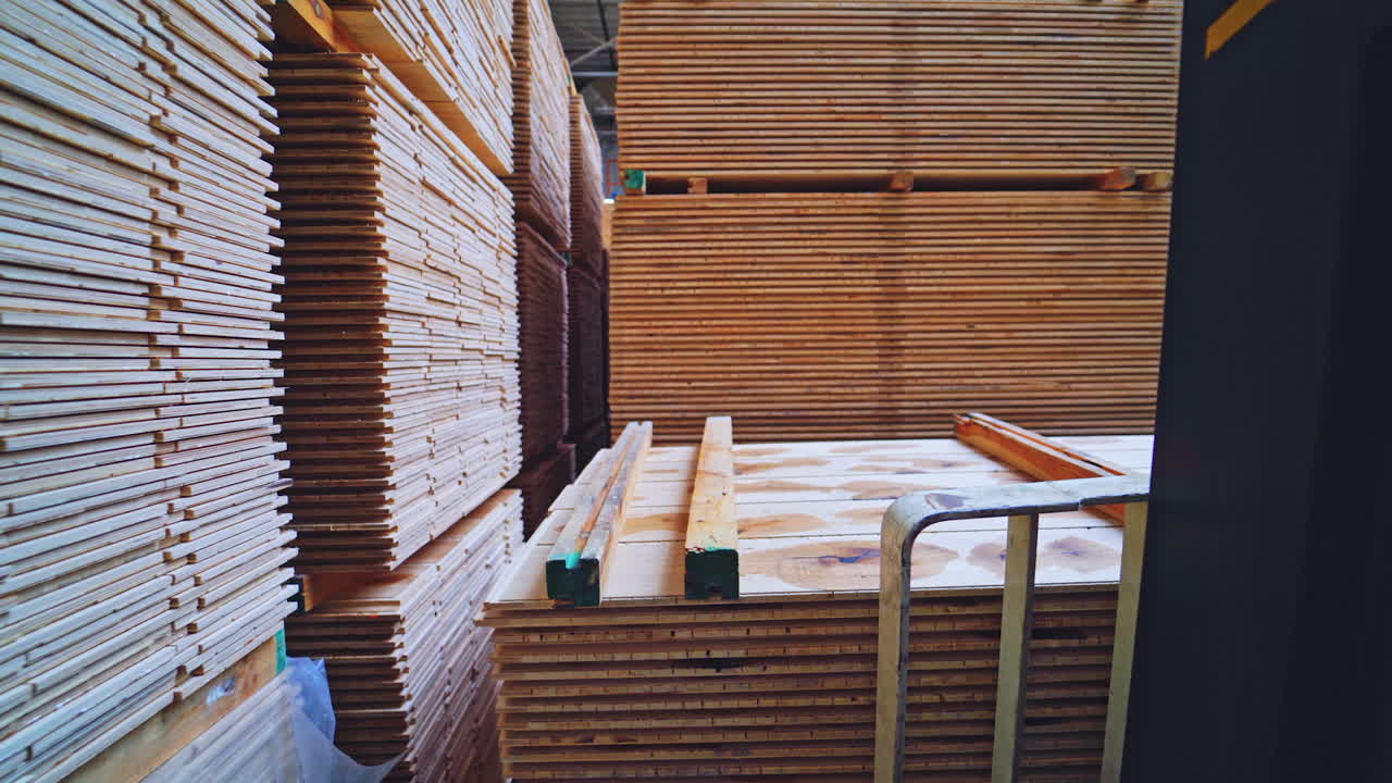Stacked Plywood in a Warehouse