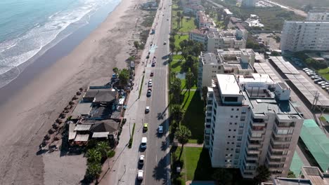 Dolly-in-aerial-view-of-the-waterfront-of-La-Serena,-Chile