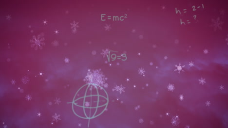 animación de las estrellas de navidad cayendo sobre ecuaciones matemáticas