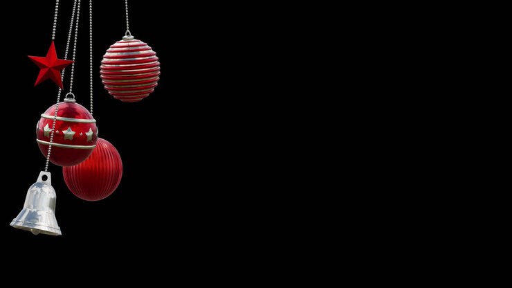 Animation of christmas baubles decorations on black background