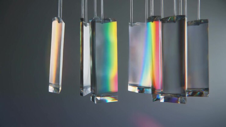 Hanging Glass Prisms Creating Rainbow Light Refractions