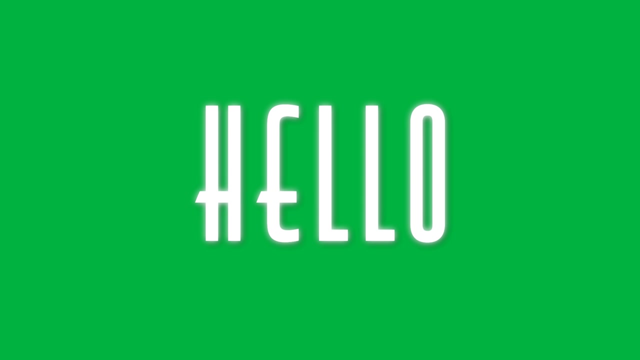 Animation of the word hello in white with grey outline and shadow on white background