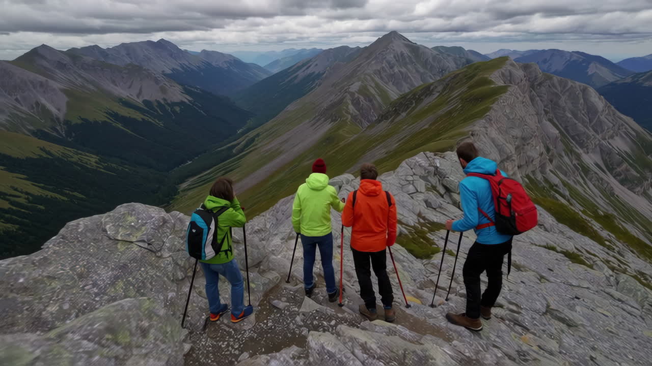 excursionistas en la cresta de la montaña