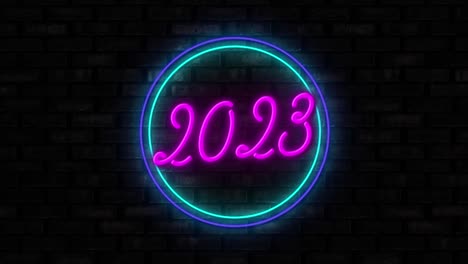 animación del texto 2023 sobre círculos de neón