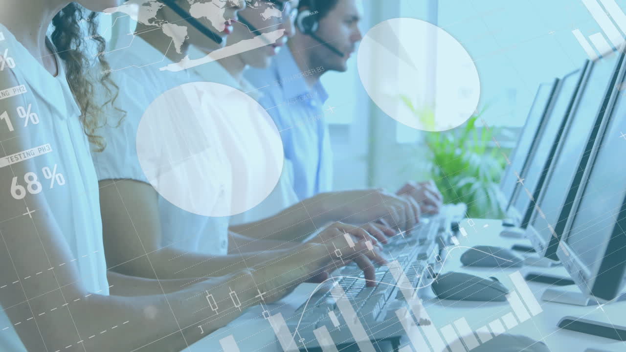 animación de gráficos y estadísticas sobre el grupo de trabajadores del centro de llamadas