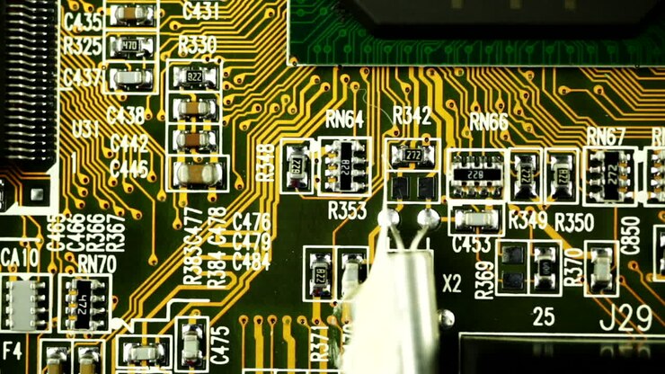 Circuito Stampato Verde Con Processore E Componenti Elettronici