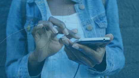 animation of data processing over african american woman using smartphone