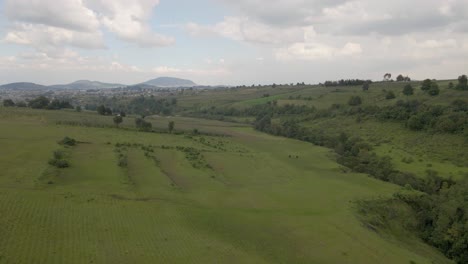 Vista-Aérea-De-Hermosos-Pastos-Verdes-Y-Montañas-Durante-El-Día-Nublado