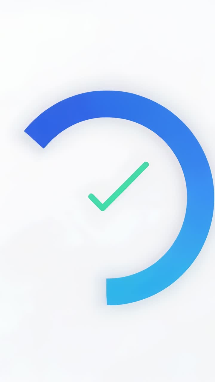 Vertical video: On play, rotating blue ring around green check on canvas, showing success