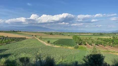 beautiful view from a train while traveling through Greece by rail on the way to Athens