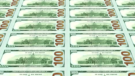 reverse side of new 100 dollar bills 3d. looped.