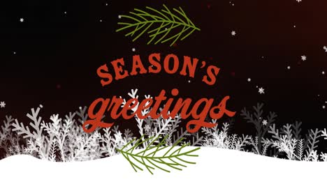 animation of christmas greetings over snow falling and christmas decorations