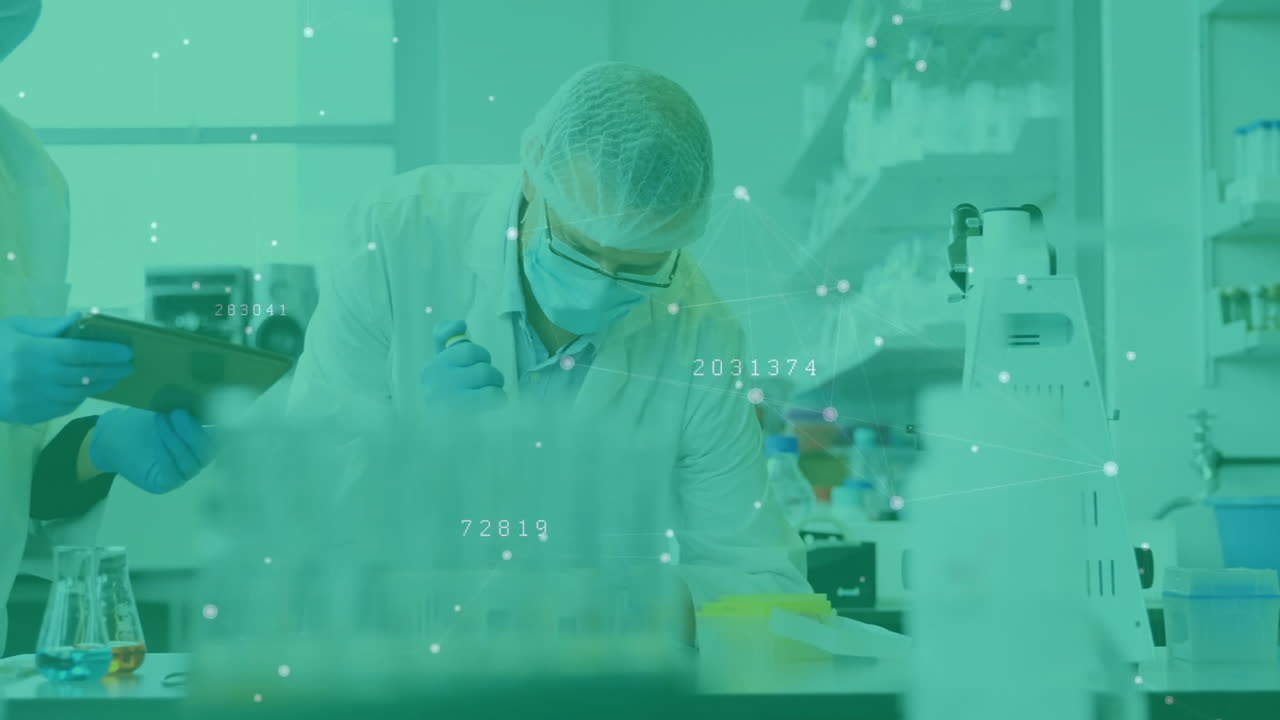 animación de la red de conexiones entre diversos científicos en el laboratorio