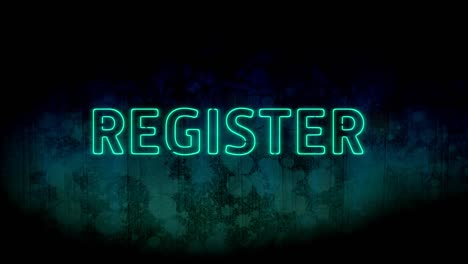 Animation-of-green-neon-style-word-Register-flickering-on-dark-blue-background