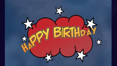 Animation-Von-Happy-Birthday-Texten-über-Symbolen-Auf-Blauem-Hintergrund