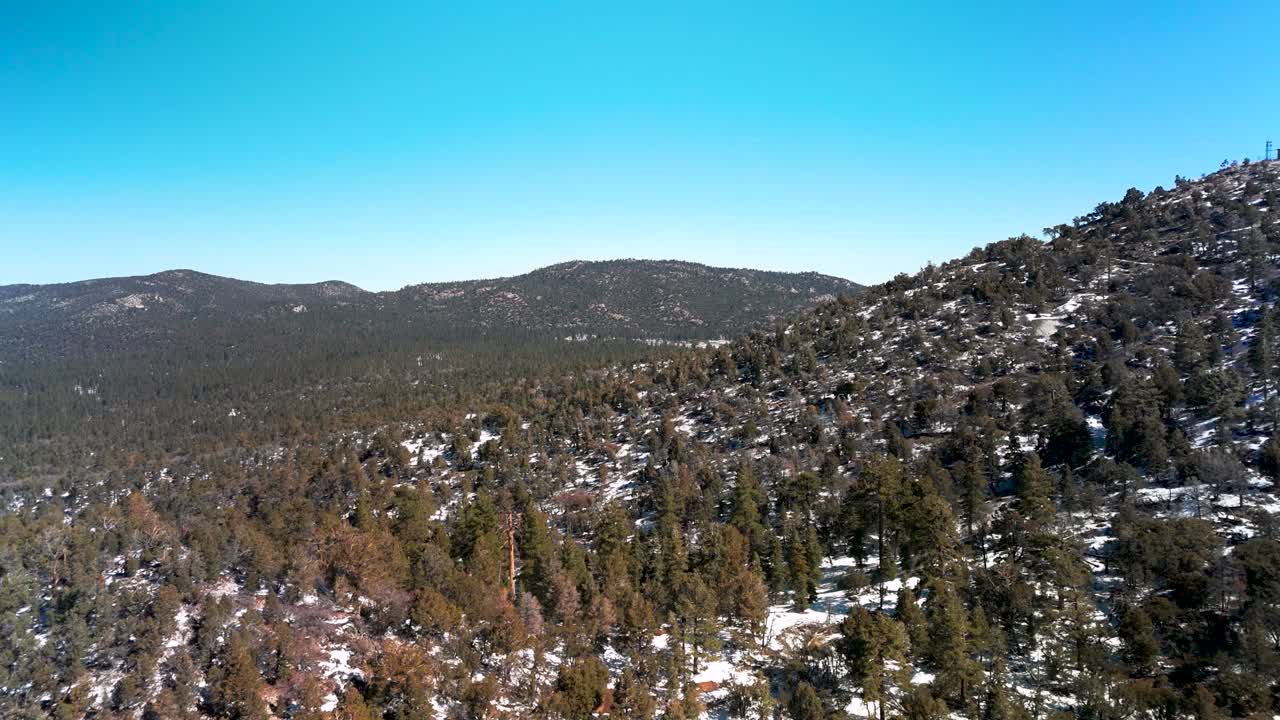 Forested Mountain Lake At Winter In Big Bear Lake, Southern California. Aerial Drone Shot