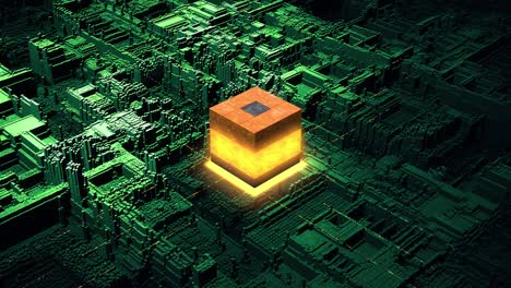 un processore di computer server, tecnologia futuristica, segnali elettrici che scorrono.