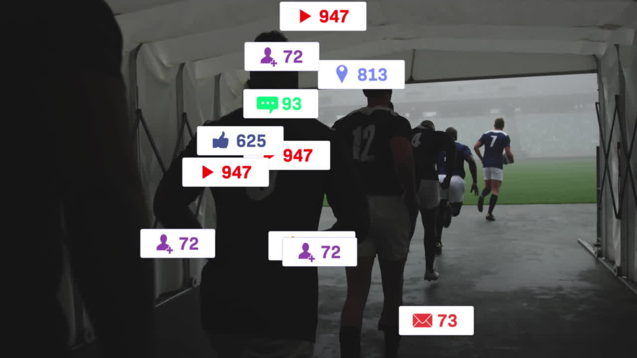 다양한 럭비 선수에 대한 아이콘의 애니메이션과 데이터 처리