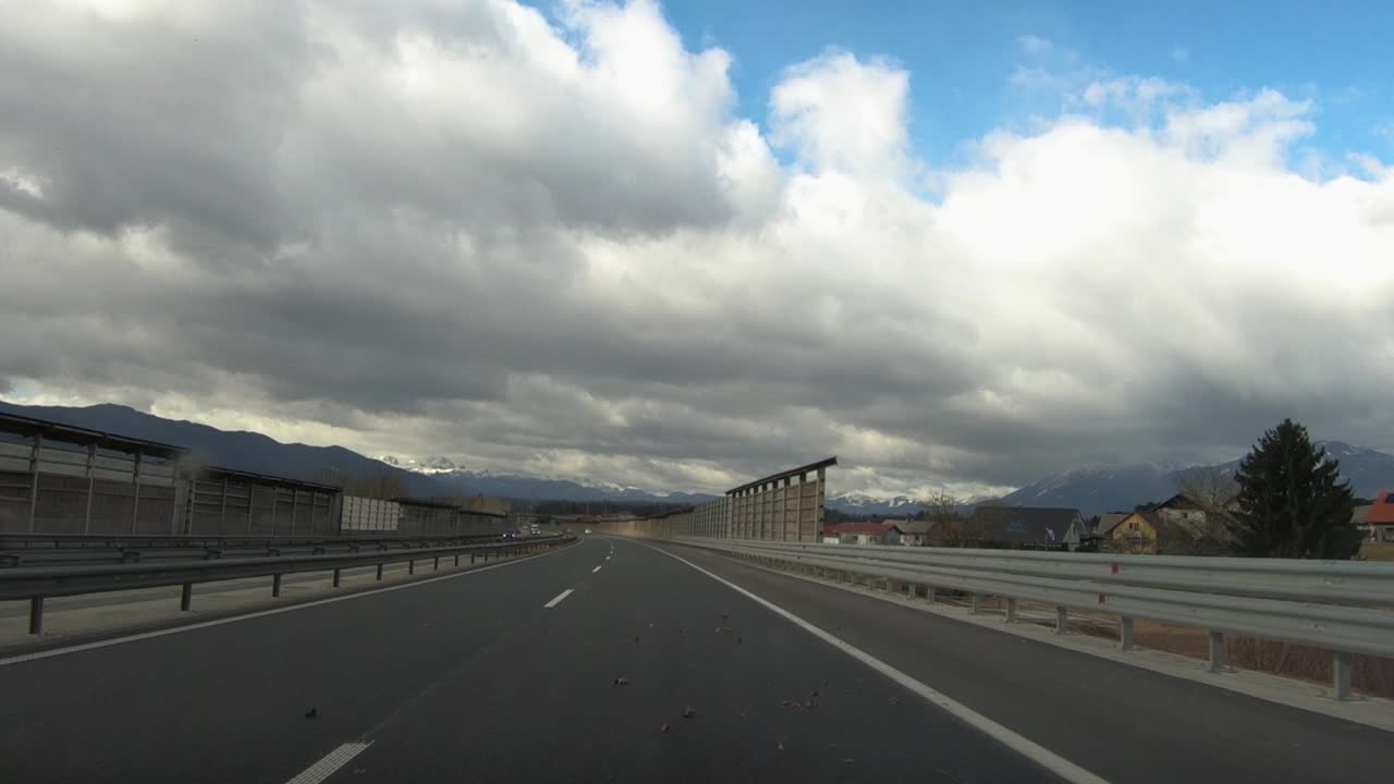 Time lapse dashboard point of view driving on Slovenia highway road