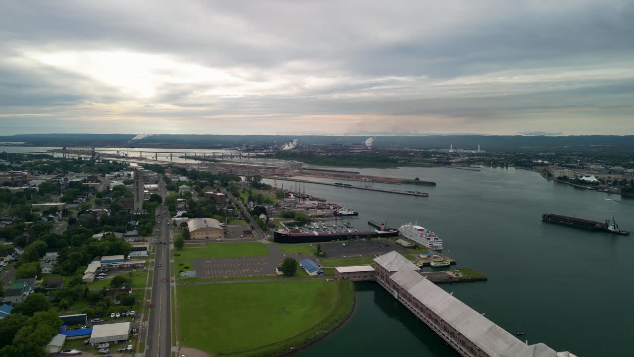 Aerial View of Duluth, Minnesota Harbor and Aerial Lift Bridge