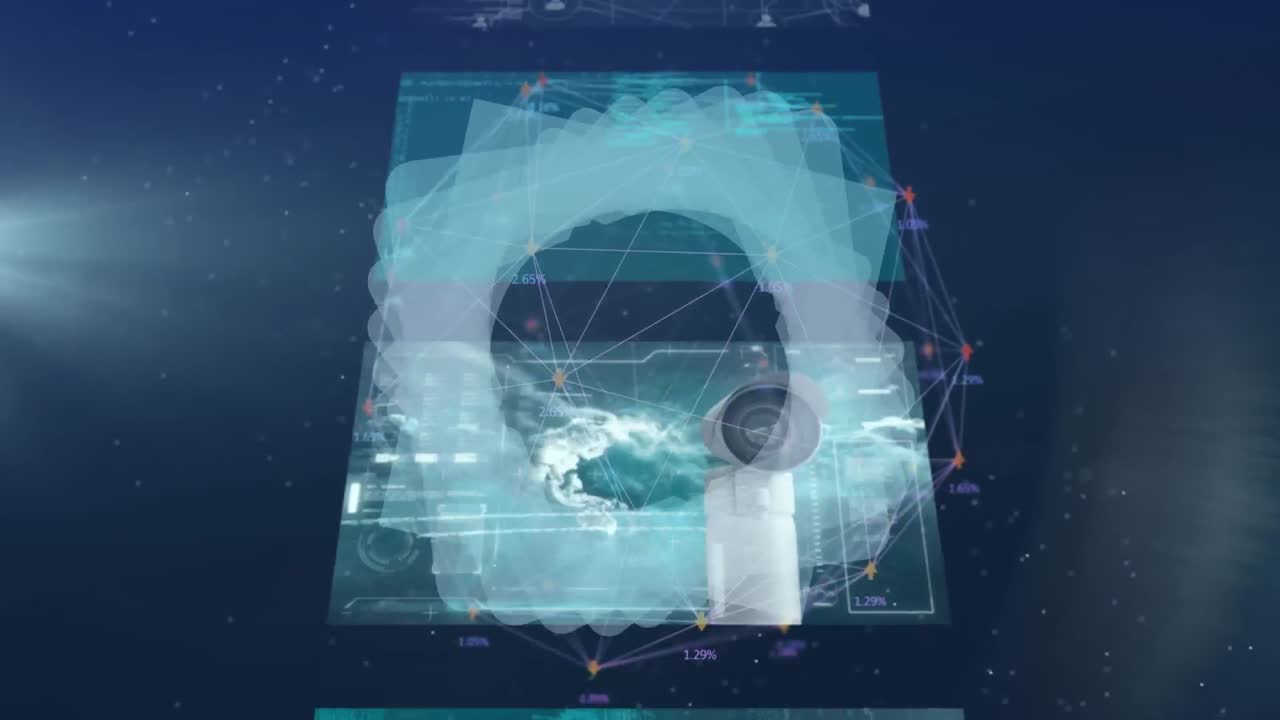 animación de la red de conexiones con iconos y pantallas digitales