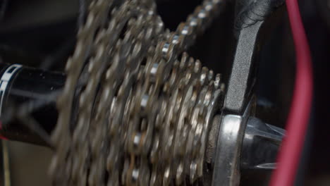 narrow focus close up: bicycle rear sprocket while shifting bike gears