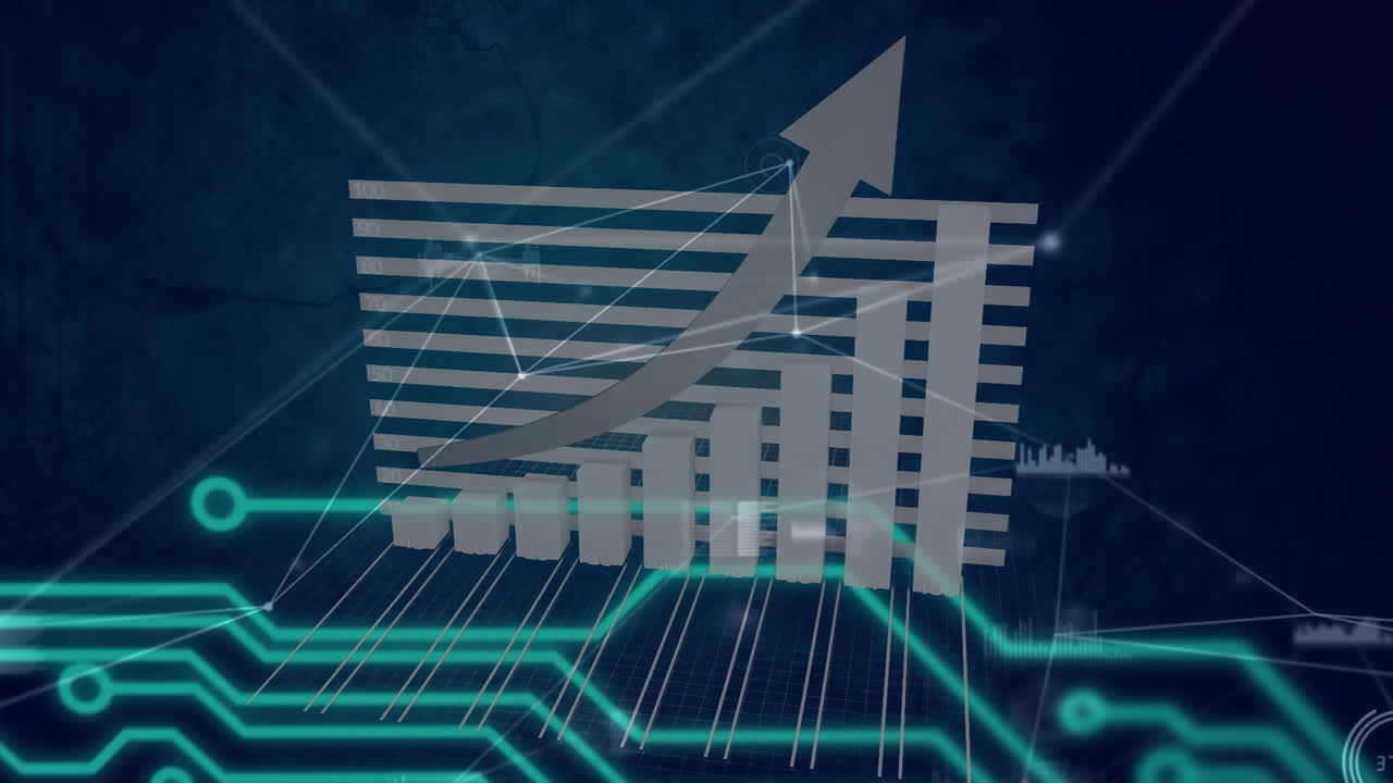 animación de estadísticas y procesamiento de datos en una placa de circuitos informáticos