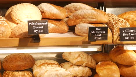 baked pastry with glass window in the bakery